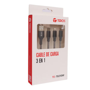 CABLE DE CARGA 3 EN 1 TEROS TE-70210W, USB A TIPO C/LIGHTNING/MICRO USB, 17.5W MÁX, GRIS TE-70210W