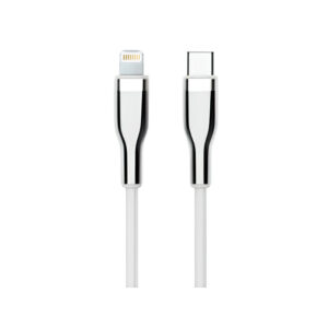 CABLE USB TEROS TE-70212W, TIPO C A LIGTHNING, 3A, 20W MÁX, BLANCO Y PLATEADO TE-70212W